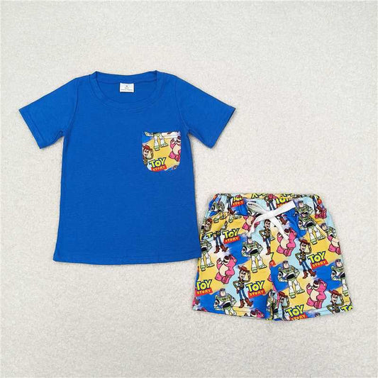 BSSO0833 Baby Boys Blue Short Sleeve Tee Shirts Tops Toys Shorts Clothes Sets