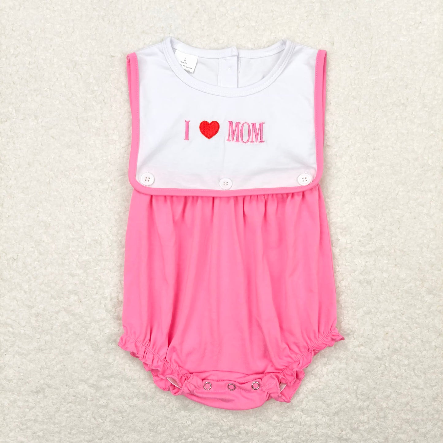 SR1434 Baby Infant Girls I Love Mom Bib Rompers