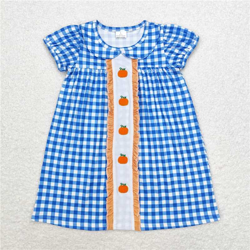 GSD1412  Sibling Girls Boys Blue Pumpkins Dresses Rompers Fall Clothes Sets
