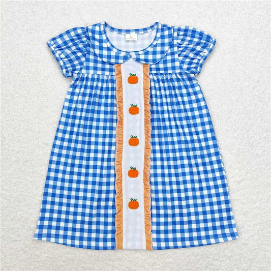 GSD1412  Sibling Girls Boys Blue Pumpkins Dresses Rompers Fall Clothes Sets