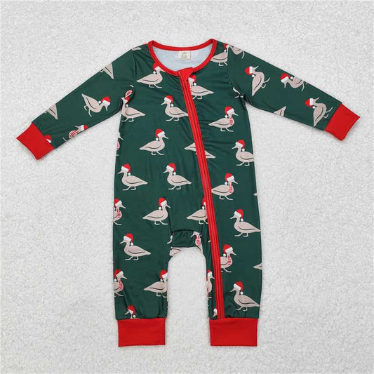 RTS LR1861 Modal Christmas duck green zipper long sleeve jumpsuit