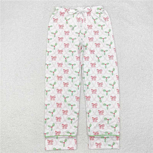 P0545  Adult Women Christmas Bows Holly Bottom Pants Pajamas