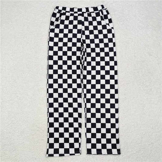 P0647  Adult Women Black Checkered Bottom Pants Pajamas
