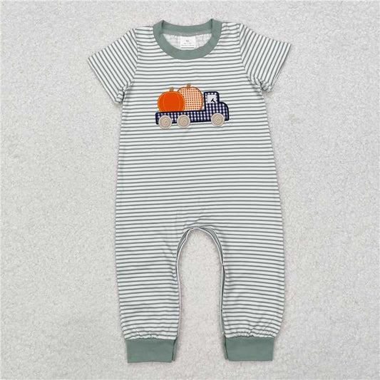 SR1958 Baby Infant Boys Pumpkin Truck Short Sleeve Rompers
