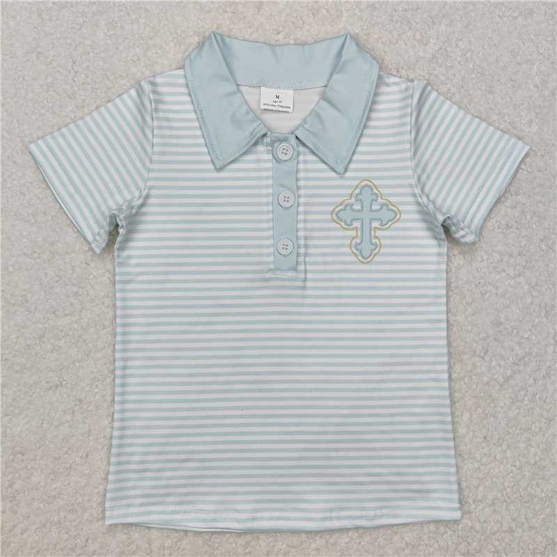12.25 RTS NO MOQ （In stock）BT1045 Baby Boys Easter Cross Short Sleeve Tee Shirts Tops