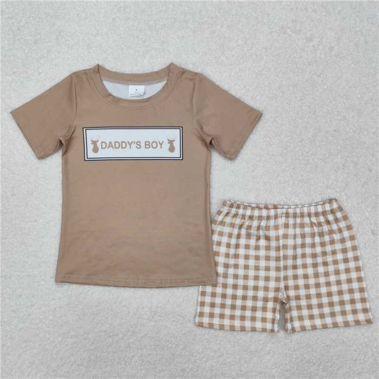 12.30 RTS NO MOQ （In stock）Matching BSSO1130 Baby Boys Daddy's Boy Deers Top Checkered Shorts Clothes Sets