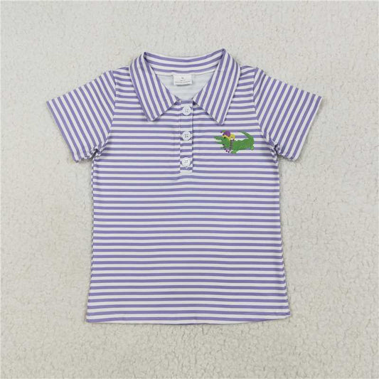 12.19 RTS NO MOQ （In stock）BT1092 Baby Boys Mardi Gras Stripes Crocodile Short Sleeve Tee Pullovers Tops