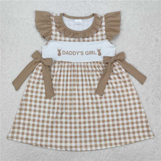 12.30 RTS NO MOQ （In stock）Matching GSD1607 Baby Girls Daddy's Girl Deers Bows Knee Length Dresses