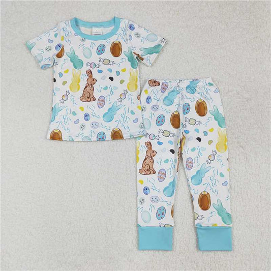 12.26 RTS NO MOQ （In stock）BSPO0557 Baby Boys Easter Rabbits Eggs Shirt Pants Pajamas Sets