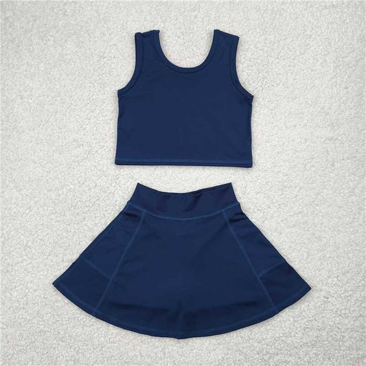 12.18 RTS NO MOQ （In stock）Matching GSD1987 Baby Girls Navy Vest Top Yoga Active Sports Skorts Clothes Sets