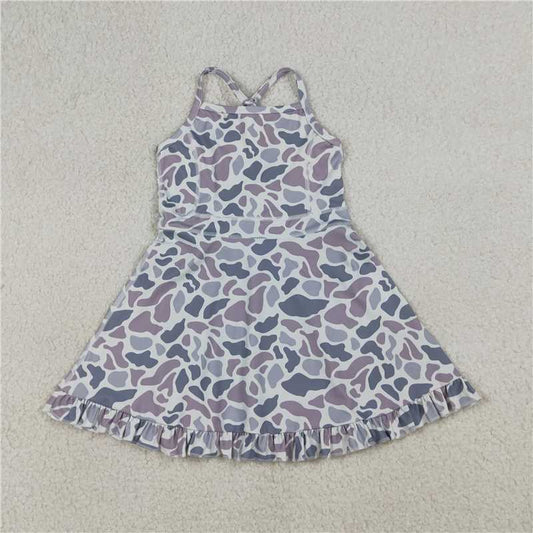 USA Warehouse (IN STOCK) GSD2308 Grey camo straps ruffle girls athletic dress
