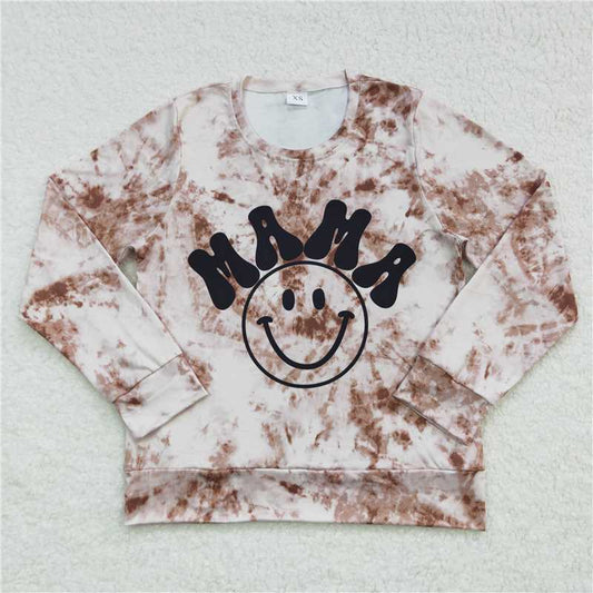 GT0280  Women Adult Mama Fall Long Sleeve Tie Dye Tee Shirts