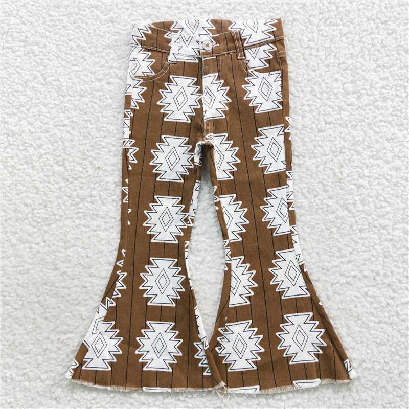 P0228  Baby Girls Western Elastic Waistband Denim Bell Pants Jeans