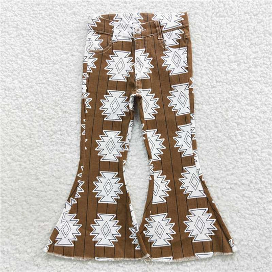 P0228  Baby Girls Western Elastic Waistband Denim Bell Pants Jeans