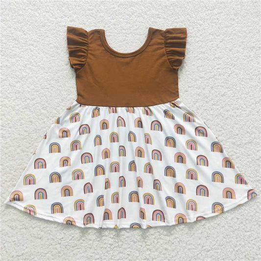 GSD0443 Rainbow brown and white flying sleeve dress
