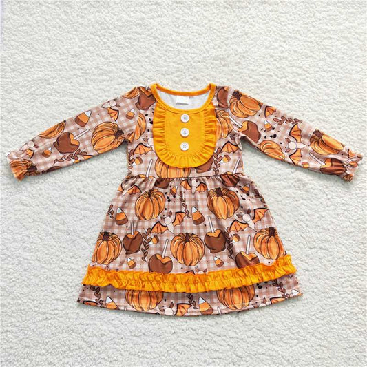 GLD0343 Baby Girls Pumpkin Fall Knee Length Ruffle Dresses