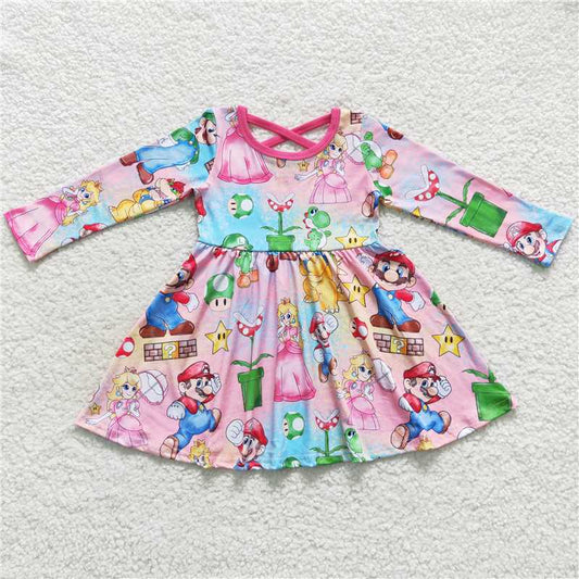 GLD0324  Baby Girls Pink Cartoon Long Sleeve Dresses