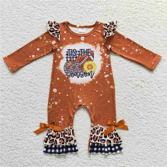 11.18 RTS NO MOQ （In stock）Matching LR0611 Baby Infant Girls Ruffle Football Pumpkin Leopard Rompers