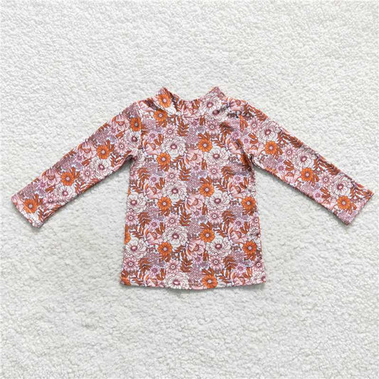 GT0283  Baby Girls Floral Long Sleeve High Neck Tee Shirts Tops