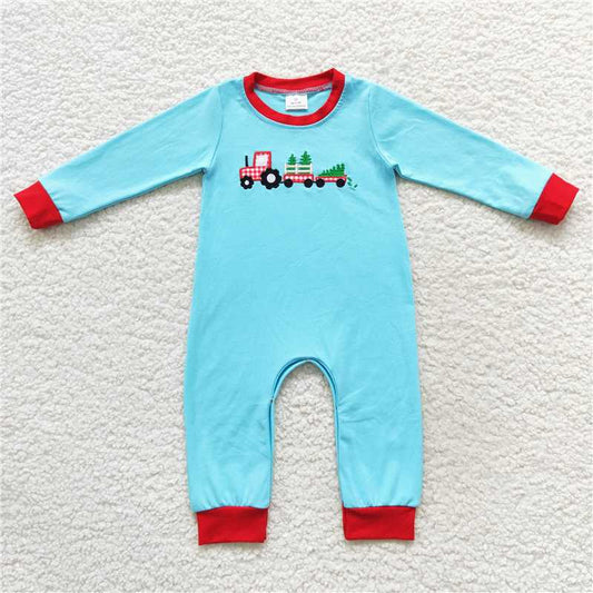 RTS LR0500 Embroidered Christmas tree truck red trim blue long sleeve jumpsuit