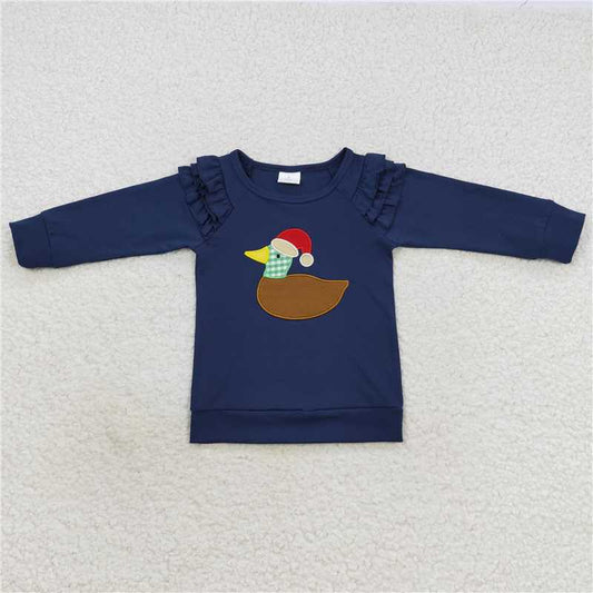 11.19 RTS NO MOQ （In stock）GT0281 Christmas Baby Girls Duck Hats Long Sleeve Ruffle Shirts