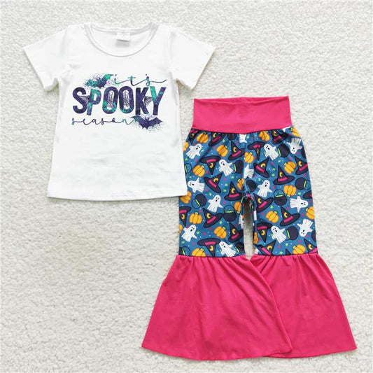 GSPO0800 Spooky letter white short-sleeved ghost pumpkin hat trousers suit