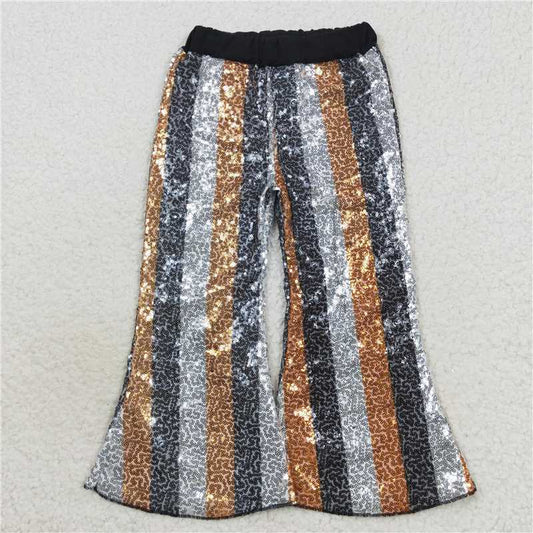 P0278 Baby Girls Black Golden Sequin Bell Bottom Pants