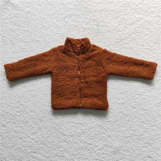 BT0296  Baby Girls Dark Brown Color Long Sleeve Zip Cardigans Jackets