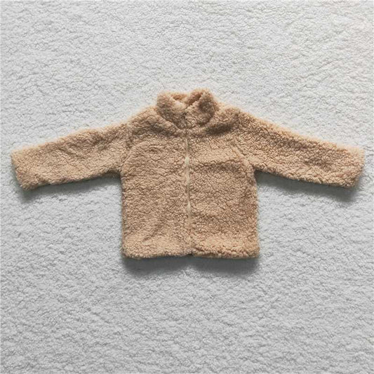 BT0295 Baby Girls Light Brown Color Long Sleeve Zip Cardigans Jackets