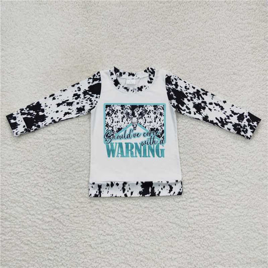 GT0294  Baby Girls Western Cow Print Long Sleeve Tee Shirt Tops