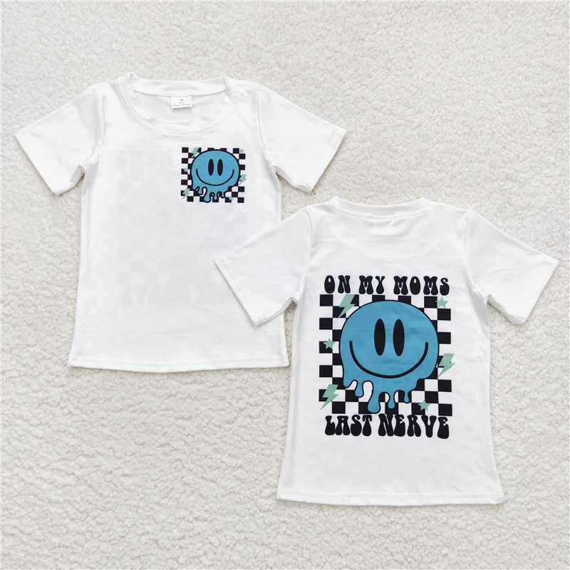 BT0351 RTS NO MOQ Baby Boys Summer Tops Baby Boys Smile Mom Nerve Short Sleeve Shirts