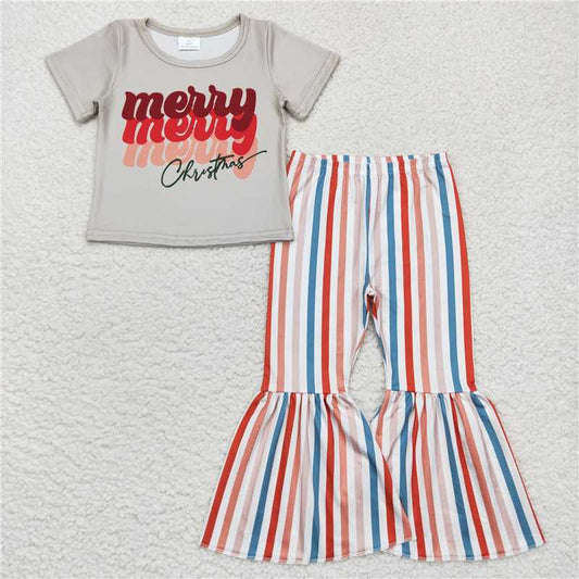 GSPO0882 merry christmas lettered short-sleeved striped trousers suit