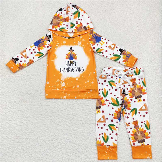 BLP0222 happy thanksgiving turkey orange hooded long-sleeved trousers suit