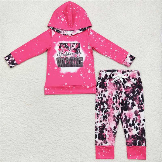 GLP0797  Baby Girls Western Pink Hooded Long Sleeve Tops Pants Clothes Sets