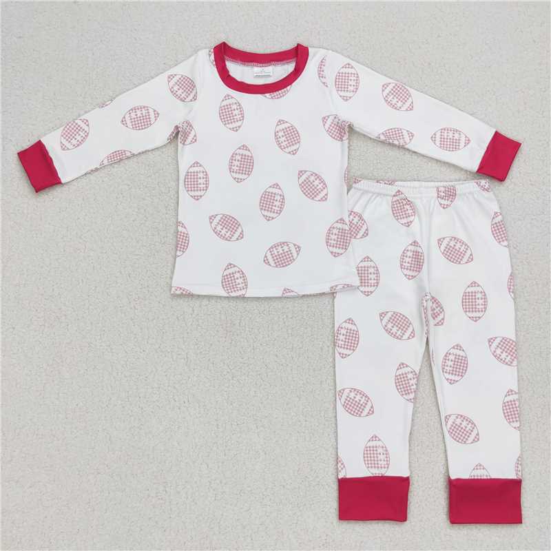 GLP0793Football maroon long sleeves kids girls pajamas