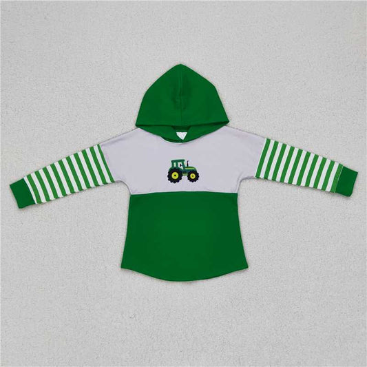 BT0371 Tractor grey green and white striped hooded long-sleeved top