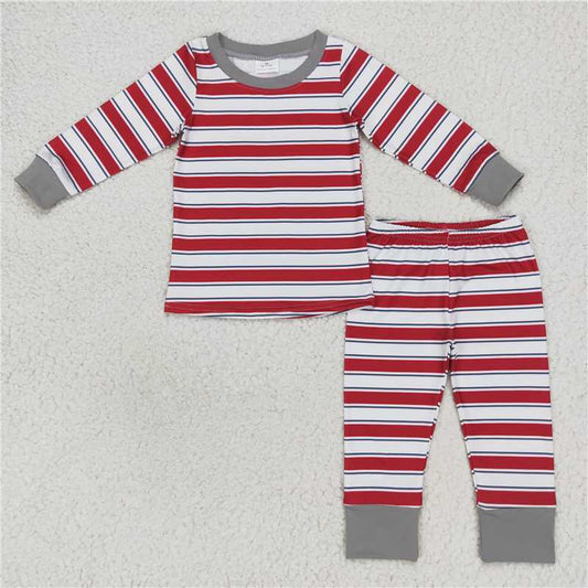 GLP0874Grey red stripe long sleeves girls Christmas pajamas