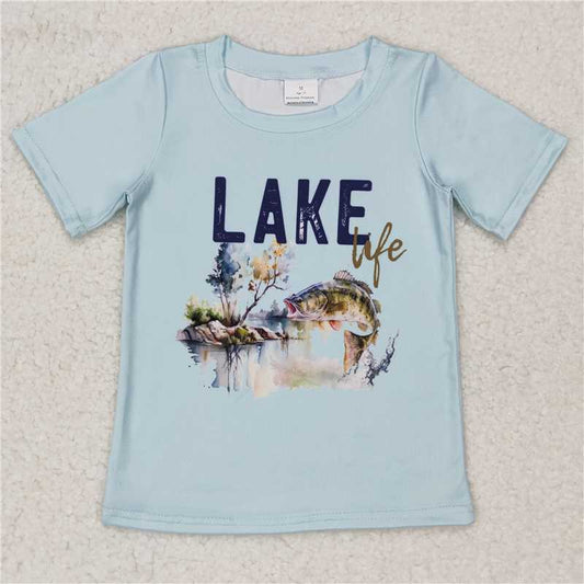 BT0339 Baby Boys Fishing Lake Blue Top Tee Shirts