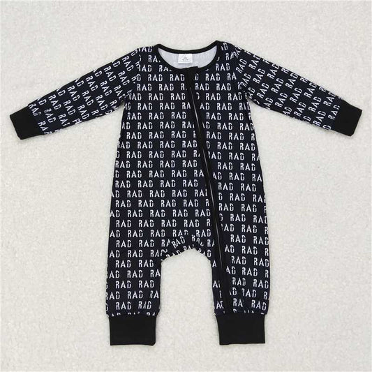RTS LR0653 rac lettering black zipper long-sleeved jumpsuit