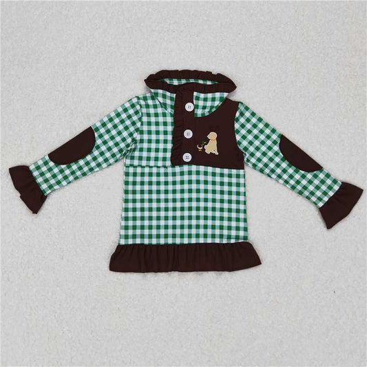 GT0284  Sibling Girls Baby Boys Hunting Green Checkered Pullover Tee Shirt Tops