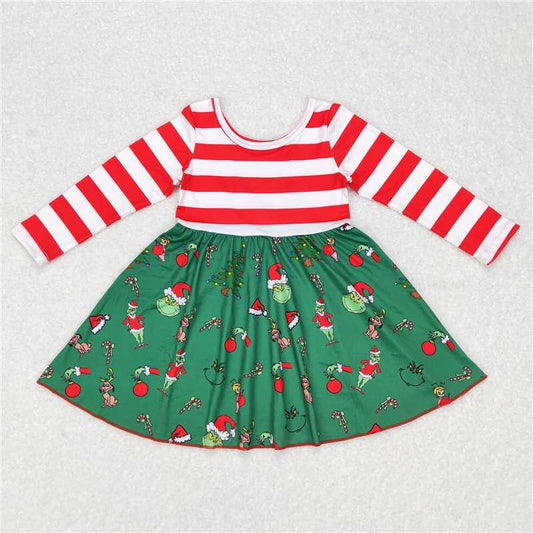 GLD0390  Baby Girls Christmas Green Frog Knee Length Dresses