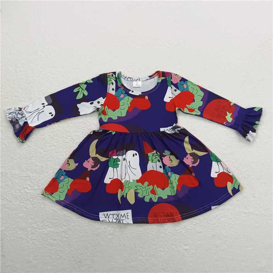 9.15 RTS NO MOQ （In stock）G3-24'] Baby Girls Winter Dress Baby Girls long sleeve Ghost Boy Deep Purple knee-length Dresses