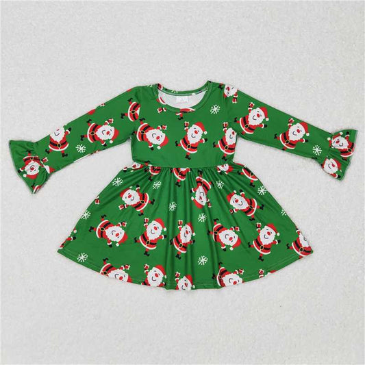 9.20 RTS NO MOQ（In stock）G3-24-4/; Baby Girls Winter Dress Santa Claus Green Long Sleeve Dress