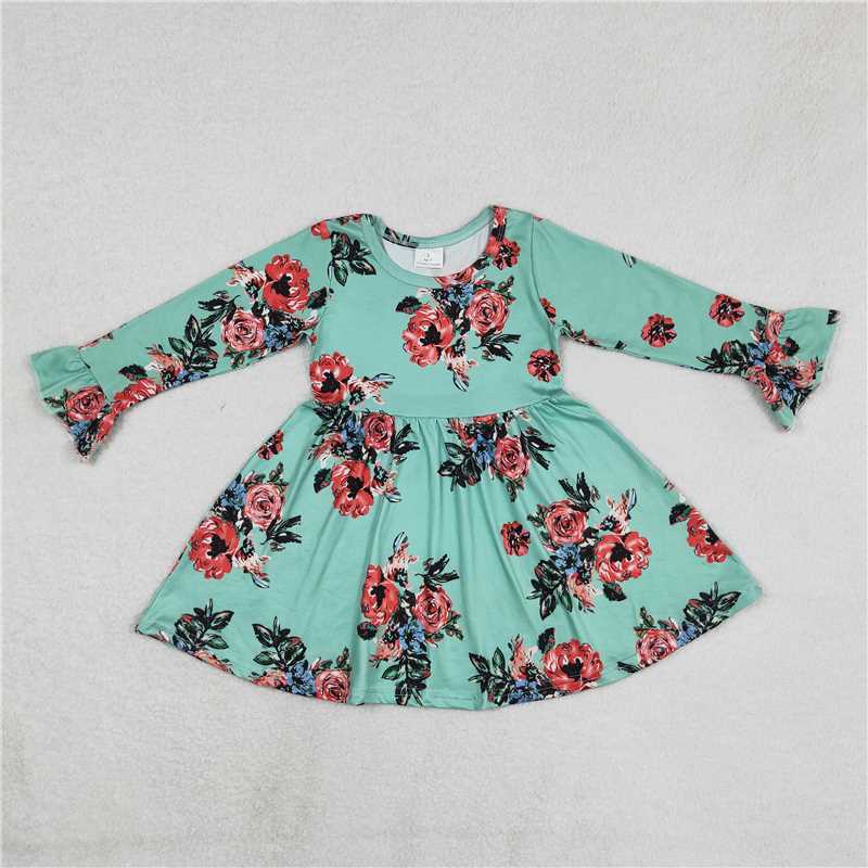 9.19 RTS NO MOQ（In stock）G6-16-7' Baby Girls Winter Dress Red, blue and green long-sleeved dress