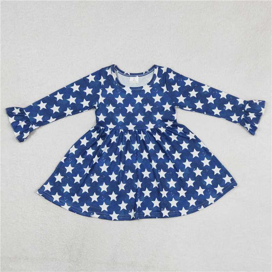 9.15 RTS NO MOQ （In stock）G6-16-6. Baby Girls Winter Dress Baby Girls Pentagram blue knee-length Dresses