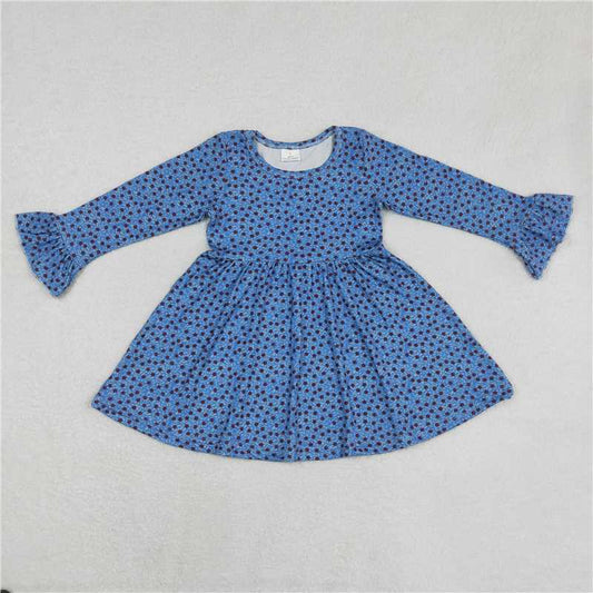 9.19 RTS NO MOQ（In stock）G6-16-5/ Baby Girls Winter Dress Red flower blue long-sleeved dress