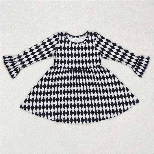 9.22 RTS NO MOQ（In stock）G6-16-5; Baby Girls Winter Dress Black and white plaid long-sleeved dress