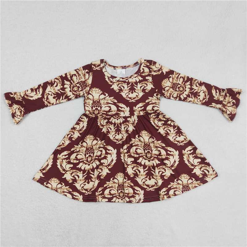 9.17 RTS NO MOQ（In stock）G6-16-5' Baby Girls Winter Dress Baby Girls Yellow pattern purple long sleeve dress