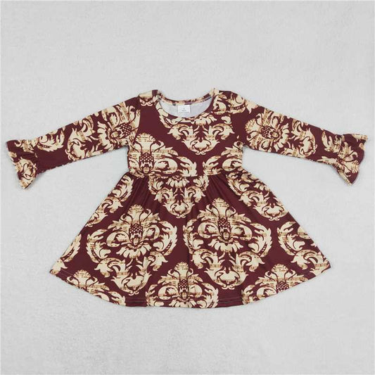 9.17 RTS NO MOQ（In stock）G6-16-5' Baby Girls Winter Dress Baby Girls Yellow pattern purple long sleeve dress