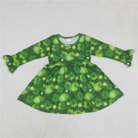 9.17 RTS NO MOQ（In stock）G6-16-5\ Baby Girls Winter Dress Baby Girls four-leaf clover long-sleeved dress